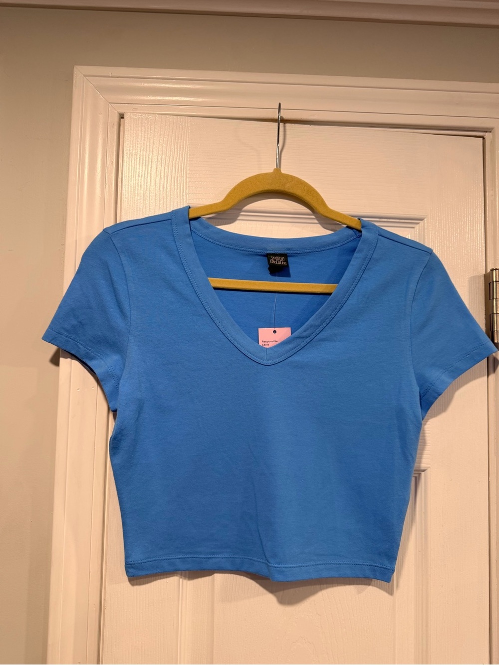 NWT Wild Fable Size XXL Blue V-Neck Cropped Short Sleeve Stretch T-Shirt Top